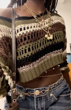 #earthy, #gold, #thrifted, #style, #clothing, #outfits Womens Thrifted Fashion, Maximalist Clothes Aesthetic, Earthy Crochet Outfits, Earthy Shorts Outfits, Earth Tone Clothes Aesthetic, Earthy Baddie Outfits, Earthy Core Outfits, Baggy Earthy Outfits, Earthy Aesthetic Clothes