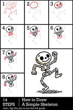 how to draw a cartoon skeleton with step by step instructions for children and beginners