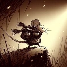 a drawing of a mouse on top of a hill