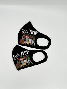 This listing is for 1 mask with the text "Girls Trip" phrase and the image of 4 women that appear to be traveling.   This is great for a Girl's Trip, Girl's Weekend, Mom's Only, Friends, Besties, Bridal Party, Bridal Shower, Bachelorette Party, Getaway, Party Favor, Vacay, Travel Face Mask.  There are numerous places that still require masks so this is an eye-catching addition to any ensemble.   The material is washable, reusable, soft and flexible made of a polyester/spandex blend for breathabi Girls Trip Gifts Bags, Cooler Gift, Girls Trip Gifts, Only Friends, Wine Glass Charms, Girls Weekend, Shoe Charms, Star Girl, Miami Fl