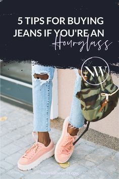 If you struggle to find jeans to fit your hourglass curves this article will give you 5 tips for buying jeans that fit and don't gape at the back of the waistband share the key things to look for in jeans that flatter an hourglass shape, and show you the most flattering jeans styles for hourglass women #jeans #denim #hourglassshape #curvy #bodyshape #bodytype #flattering #shoppingtips #bodyshapes Hourglass Outfits