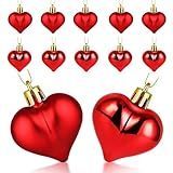 12 Pieces Red Heart Baubles Shiny and Matte Heart...