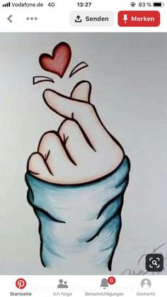 a drawing of a hand holding a heart