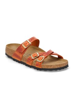 With nubuck leather uppers and a neutral coloring, these Birkenstock Franca Oiled Leather Sandals for Women in Burnt Orange are your go-to this season! You’ll love the versatility and comfort these sandals bring to your daily wardrobe. Features: Birkenstock Style: 1026602 Color: Burnt Orange Women's sandals Contoured cork footbed Suede footbed lining helps keep you comfortable EVA sole is flexible and lightweight Three straps with embossed metal pin buckles Birkenstock branded logo on inner shaf Birkenstock Franca, Birkenstock Style, Embossed Metal, Leather Sandals Women, Orange Fashion, Eva Sole, Metal Pins, Sandals For Women, Nubuck Leather