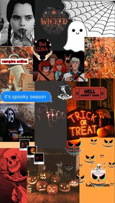 a collage of halloween images with the words it's spooky season