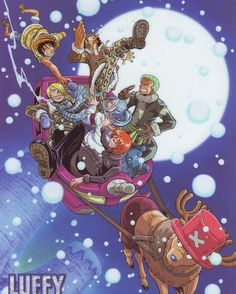 an image of cartoon characters riding on a sleigh