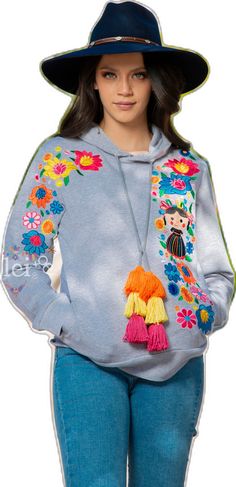 Casual Hoodie With Embroidered Graphics For Spring, Cute Embroidered Long Sleeve Hoodie, Cute Hooded Sweatshirt With Embroidered Graphics, Cute Winter Hoodie With Embroidered Graphics, Cute Hooded Tops With Embroidered Graphics, Casual Sweater With Floral Embroidery, Cute Embroidered Graphics Hoodie For Winter, Winter Cotton Hoodie With Floral Embroidery, Casual Hooded Hoodie With Floral Embroidery