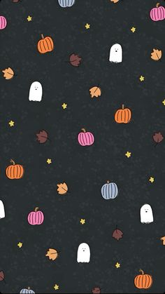 a black background with lots of different colored pumpkins and stars on it's sides