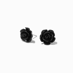 Look as beautiful as a rose wearing these earrings. This pair of stud earrings are in the shape of black roses topped with sparkly glitter. Closure: Post back Material: Metal - Claire's Glitter Rose Stud Earrings Piercing Kit, Rose Stud Earrings, Black Stud Earrings, Glitter Roses, Black Roses, Fashionable Jewelry, Small Rose, Demi Fine Jewelry, Black Earrings