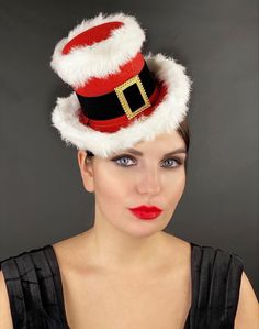 Sexy Santa top hat Fun Adjustable Carnival Headpiece, Novelty Adjustable Hat For Carnival, Adjustable Novelty Hats For Carnival, Adjustable Novelty Hat For Carnival, Novelty Party Hat Supplies, Red Christmas Costume Hat For Party, Red Christmas Party Costume Hat, Whimsical Costume Hats For Carnival Party, Whimsical Costume Hats And Headpieces For Carnival Party