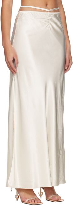 Viscose satin skirt. · Scalloped trim at elasticized waistband · Integrated cinch strap at waistband · Ruching at front · Vent at side seam Supplier color: White Anna October, Scalloped Trim, Satin Skirt, White Skirts, Luxury Streetwear, Maxi Skirt, Color White, Women Wear, Off White