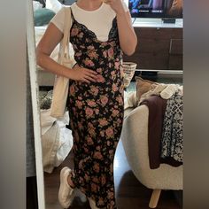 Ordered A Small Size For Me But Forgot To Return It So When Getting My Accurate Size. It’s So Pretty, Perfect For Summer And Versatile: V-Neck Midi Dress With Lace Trim And Spaghetti Straps. Side Hidden In-Seam Zip Closure. Outer Shell Main Fabric 100% Polyester Embellishment 88% Polyamide 12% Elastane Casual Fitted Floral Print Slip Dress, Casual Fitted Slip Dress For Loungewear, Fitted Casual Slip Dress For Loungewear, Casual Floral Print Slip Dress For Date Night, Fitted Floral Print Dresses For Loungewear, Casual Zara Slip Dress For Vacation, Zara Casual Midi Slip Dress, Zara Casual Midi Length Slip Dress, Zara Casual Sleeveless Slip Dress