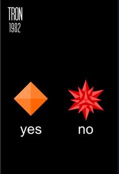 an iphone with the text yes, no and tron on it's screen