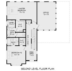 the second level floor plan for a home