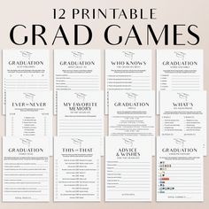 printable graduation games for kids with the text, 12 printable grad games