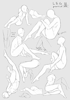 some sketches of people sitting and standing in different positions, with one person laying on the ground