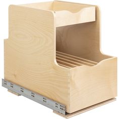 a wooden box with two compartments on it