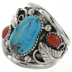 Turquoise Coral Mens Ring 21598 Mens Turquoise Rings, Irish Claddagh, Claddagh Ring, Mens Rings, Turquoise Jewelry Native American, Navajo Rings, Jewelry Aesthetic, Turquoise And Coral, Fine Silver Jewelry