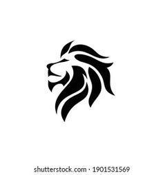 a lion's head is shown in black on a white background, suitable for logos and emblems