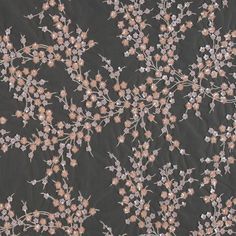 a black background with pink flowers and leaves on the bottom right corner is an embroidered fabric that has been stitched together