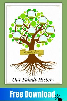 a family tree with the words, our family history on it and an image of two people