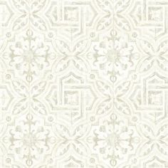 a white and beige wallpaper with an intricate design