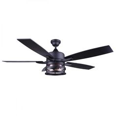 a ceiling fan that is on top of a white wall and has two black blades