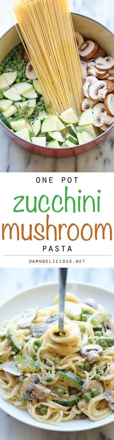 one pot zucchini mushroom pasta in a pan