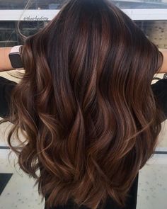 Dark Chocolate Hair Color, Dark Chocolate Hair, Rambut Brunette, Hair Color Chocolate, Hair Color Caramel, Caramel Highlights