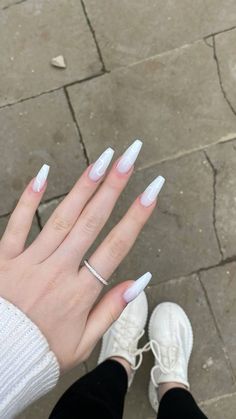 White ballerina nails))) Ballerina Nails Sparkle, Balerina Nokti French, Ballerina Nails Christmas, Ballerina White Nails, Balerin Nails, Trendy Nails Ballerina, Ballerina Nails French Tip, Ballerina Nails Designs Ideas, White Ballerina Nails