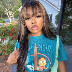 Frontal Wig With Bangs, Hair Color With Bangs, Straight Hair Highlights, Blonde Wig With Bangs, Highlight Brown, Hd Lace Frontal Wigs, Human Hair Wigs With Bangs, Highlight Wig, Blonde Bangs