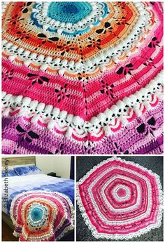 crocheted afghans with different colors and patterns