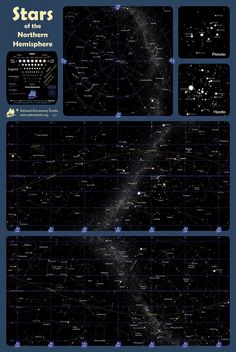 the stars in the night sky are shown with their names and location on each side