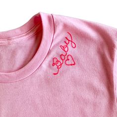 The cutest kid's tee, personalized to perfection with chainstitch embroidery. Our beloved t-shirts are an instant classic with your choice of custom lettering. Embroidery Product, Embroidered Lettering, Bachelorette Gift, Chain Stitch Embroidery, Cursive Script, Name Embroidery, Monogram Shirts, Embroidery Letters, Bride Shirts