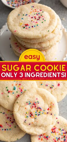 Easy Sugar Cookie Recipe {only 3 ingredients!} Easy Fast Desserts Simple 3 Ingredients, Easy Sugar Cookie Recipe, Christmas Sugar Cookie Recipe, Homemade Sugar Cookies, Sugar Cookie Recipe Easy, Christmas Baking Recipes, Sugar Cookie Recipe, Best Sugar Cookies, Easy Sugar Cookies