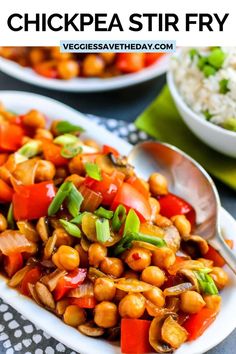 chickpea stir fry with vegetables and rice on a plate