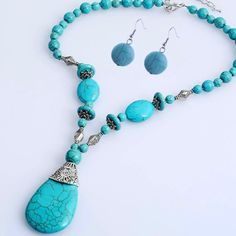 Faux / Turquoise Long Beaded Bohemia Necklace Vintage Pendant Jewelry & Earring Set Marerials : Alloy & Other Size: Chain Length17” + 2” Aprox Condiction : New In Box Adjustable Bohemian Blue Jewelry Sets, Blue Beaded Bohemian Jewelry Sets, Blue Bohemian Beaded Jewelry Sets, Bohemian Blue Beaded Jewelry Sets, Dior Earrings, Bamboo Earrings, Turquoise Pendant Necklace, Pendant Earring, Jewelry Earring