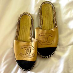 Great Condition! Chanel Mules, Shoes Chanel, Chanel Black, Espadrille Shoes, Chanel Shoes, Mule, Espadrilles, Chanel, Women Shoes