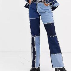 Jaded London Patchwork Jeans Size 28 Can Fit Smaller. Not Larger. Unworn, Only Tried On. Like New Condition With Tag Still Attached. Great Quality And V Soft!! Deadstock Item That Will Not Come Back. Get It While You Can Jadedlondon Dollskill Dolls Kill 90s Mid Rise Blue Colorblock Y2k Minga Designer #Jadedondon #Deadstock #Designer #90s Ragged Jeans, Brown Streetwear, Trendy Pants, Streetwear Pants, Jeans Woman, Streetwear Jeans, Bootcut Jean, High Waist Denim, Boyfriend Jean