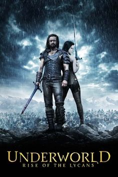 a movie poster with two people standing next to each other in front of a cloudy sky