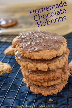 homemade chocolate cookies stacked on top of each other