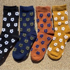 Cute Flower Socks Adorable Retro Socks With Cute Little Fuzzy Flowers. Stretchy, Comfortable And Soft! These Are Amazing Peeking Out Of The Top Of Converse, Fila's, Air Force 1's Or Any Other Cool Shoes! One Size Fits All (Women's 5.5 -11.5) Comes In Four Different Colors! Black & White Navy & Green Orange & Blue Yellow & White Brand New! From My Boutique Shop Allison Pearl Fuzzy Flowers, Blue Q Socks, Retro Socks, Striped Knee High Socks, Bombas Socks, Sheer Black Tights, Yellow Socks, Flower Socks, Cool Shoes