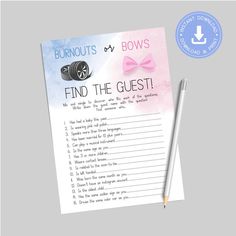 a printable book with the words'burnouts on my bows'and a pink bow