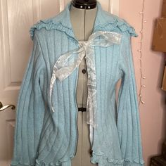 April Cornell Blue Sweater Sweat Shirt With Ribbon Tassel Cold Wash Or Dry Clean Womens Medium Unworn Shirt With Ribbon, Ribbon Sweater, Ribbon Tassel, Shabby Chic Clothes, April Cornell, Pretty Clothes, Blue Sweater, Chic Clothes, Blue Sweaters