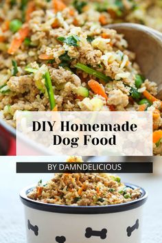 a bowl full of dog food with the title overlay that reads diy homemade dog food