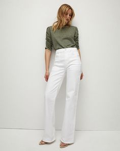 Crosbie Slim Wide-Leg Jean | Patch Pockets - White Cold Style, Simple Top, Patched Jeans, 70s Inspired, Inspired Fashion, Sweaters And Jeans, Veronica Beard, Elbow Length Sleeve, Jeans For Sale