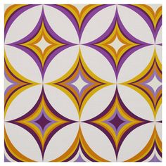 an abstract pattern in purple, yellow and white fabric with circles on the back ground