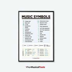 a poster with the words music symbols on it