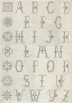 an old english alphabet is shown in black and white with the letters written in cursive