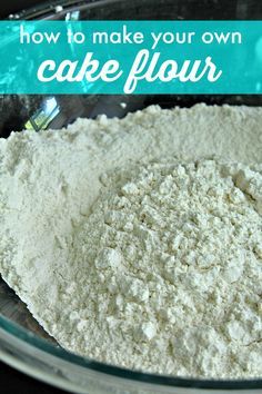 a bowl filled with cake flour on top of a table